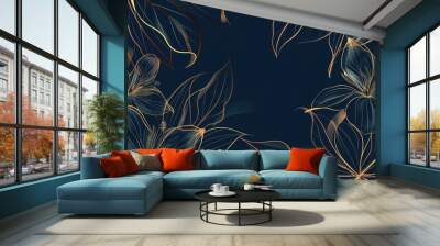 Modern vector illustration featuring stylized leaves and flowers in a dark background. Suitable for wallpapers, textiles, packaging, or decor. Wall mural