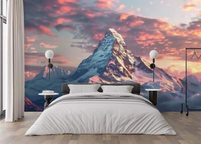 Mount Everest sunset scene with clouds and sky in the background. A famous peak in the Himalayas, symbolizing adventure and exploration. Wall mural