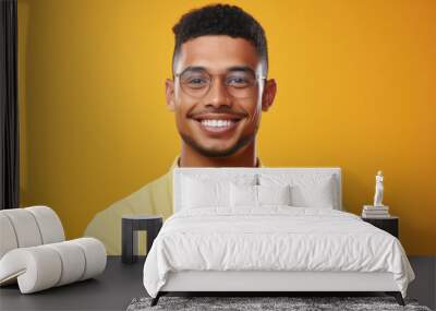 Picture of man wearing glasses and yellow shirt. This image can be used to represent stylish, modern look or for fashion-related content. Wall mural