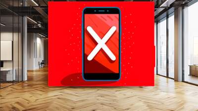 smartphone with a crossed x on the side of it, how to fix phone, with an exflag icon Wall mural