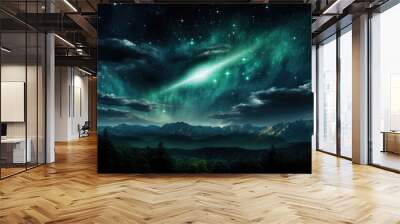 Stunning view of mountain range at night. This image captures beauty and serenity of mountains under starry sky. Perfect for nature enthusiasts and outdoor lovers. Wall mural