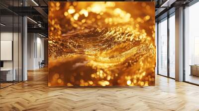 The image is of a gold liquid with a lot of bubbles. The bubbles are scattered throughout the liquid, creating a sense of movement and energy. The gold color of the liquid gives the image a luxurious Wall mural