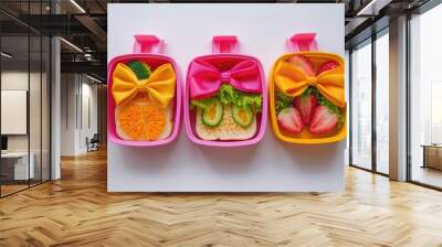 Three plastic containers filled with different types of food Wall mural