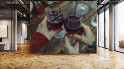 Two friends or romantic partners enjoying wine together, possibly celebrating a special occasion Wall mural