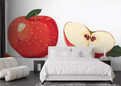 Two ripe red apples on a table. Apples are often associated with health and nutrition. Wall mural