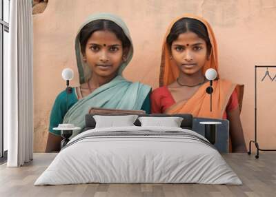 Two women standing next to each other holding books. Suitable for educational or reading-related content. Wall mural