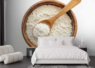 White powder in wooden bowl with brown spoon. Wall mural