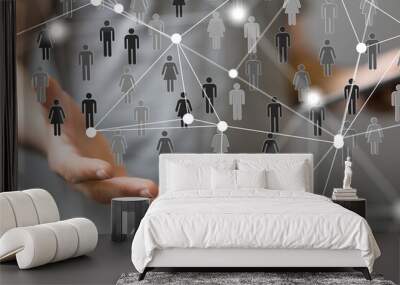 abstract lines with dots over dark background. Wall mural