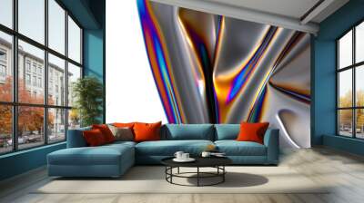 Abstract metallic folds with iridescent highlights A splash of color on a plain background Wall mural