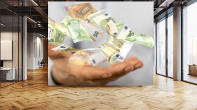 bill euro banknote in hand rain Wall mural