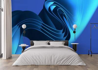 Blue wavy shapes on a black background. 3d trendy modern background. Wall mural