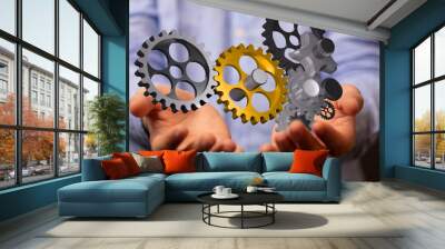 Business, Internet and technology concept. Business select gear icon on virtual screen. Wall mural