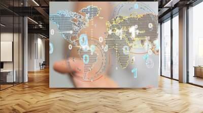 Businessman touching global network and data exchanges over the world Wall mural