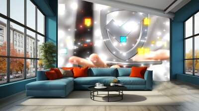 cyber shield protection concept holding in hand Wall mural