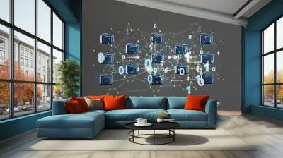 data security - Cloud technology. Integrated digital web concept background Wall mural