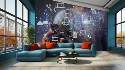 database data Cloud technology. Integrated digital web concept background Wall mural