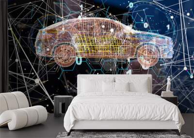 digital car technology smart in virtuel room Wall mural