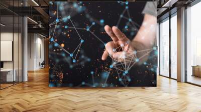 Digital cyberspace with particles and Digital data network connections concept Wall mural