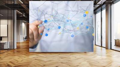 Digital technology background. Network connection dots and lines. - neural network exposure digital Wall mural