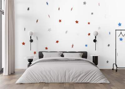 festive pattern with flying, falling red, blue, white stars in colors of the United States' flag Wall mural