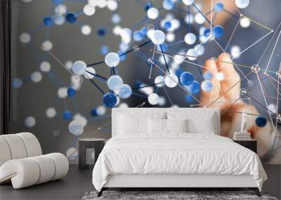 Global network. Blockchain. 3D illustration. Neural networks and artificial intelligence. Abstract  - connection Wall mural