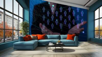 Global network. Blockchain. 3D illustration. Neural networks and artificial intelligence. Abstract  - connection Wall mural