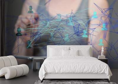 Global network. Blockchain. 3D illustration. Neural networks and artificial intelligence. Abstract  - neural network exposure digital Wall mural