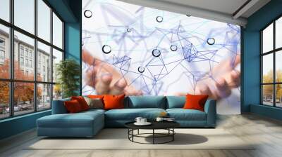 Global network. Blockchain. 3D illustration. Neural networks and artificial intelligence. Abstract  - neural network exposure digital Wall mural