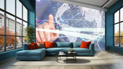 Global network. Blockchain. 3D illustration. Neural networks and artificial intelligence. Abstract Wall mural