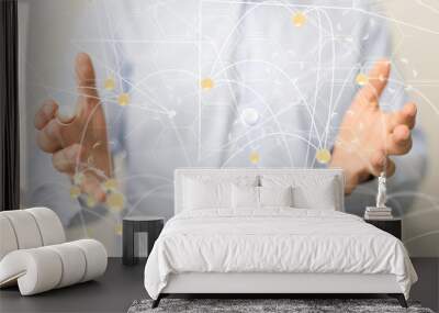 holding 3D rendering group of blue people Wall mural