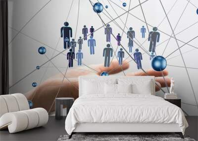 holding 3D rendering group of blue people Wall mural