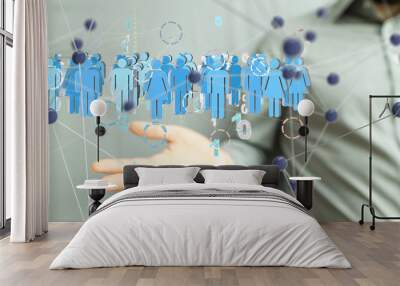 holding 3D rendering group of blue people Wall mural