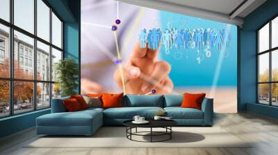 holding 3D rendering group of blue people Wall mural