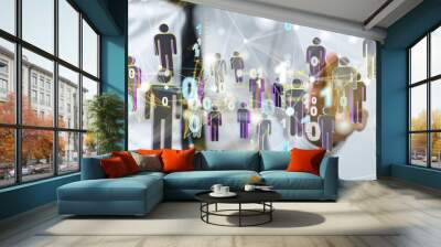 holding 3D rendering group of blue people Wall mural