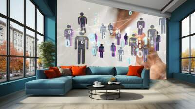 holding 3D rendering group of blue people Wall mural