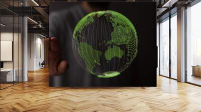 Illustration with bold world map in green color Wall mural