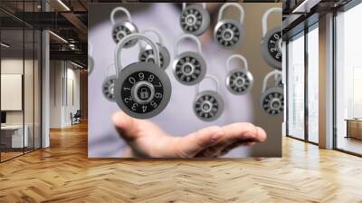 lock 3d in hand Wall mural