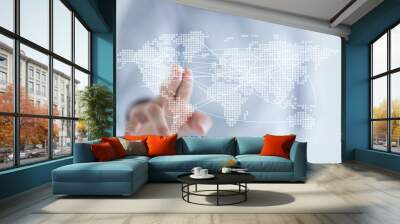 map businessman holding in hand with global connection concept. Wall mural