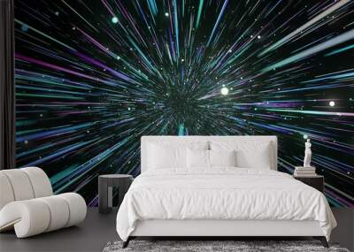 Neon light wave background, 3d Rendering Wall mural