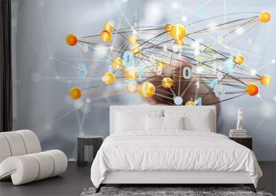 network holding in hand 3d connection data Wall mural