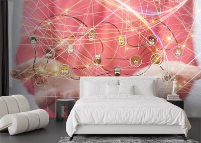 network holding in hand 3d connection data Wall mural