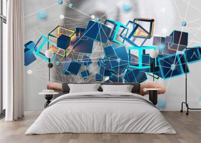 network holding in hand 3d connection data Wall mural