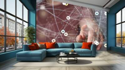 Neural network 3D illustration. Big data and cybersecurity - 3D digital Wall mural