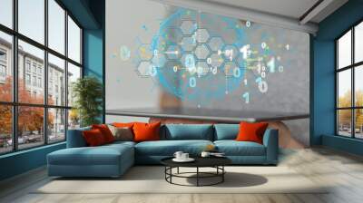 small data Cloud technology. Polygonal wireframe art looks like constellation Wall mural