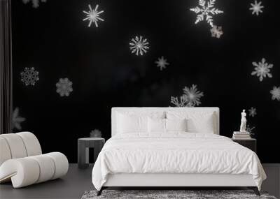 Snowflakes and bokeh lights on the blue Merry Christmas background. 3D render Wall mural