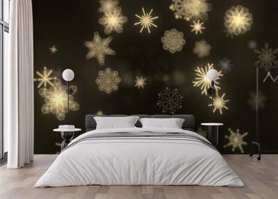 Snowflakes and bokeh lights on the blue Merry Christmas background. 3D render Wall mural