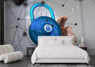 ybersecurity and information or network protection Wall mural