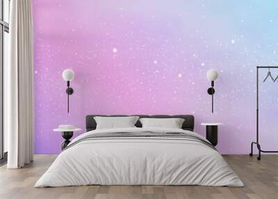 Pink and blue sky. Romantic clouds with stars. Fantasy dream wallpaper. Wide cute fairytale poster template. Magic gradient sky with glitter effect. Vector illustration. Wall mural