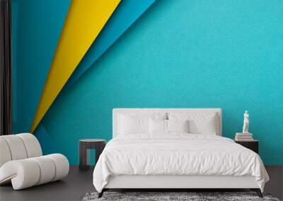 Abstract color papers geometry flat lay composition background with light blue and yellow tones. Top view Wall mural