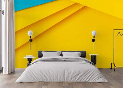 Abstract colored paper background. Minimal geometric shapes and lines in light blue and yellow colors Wall mural